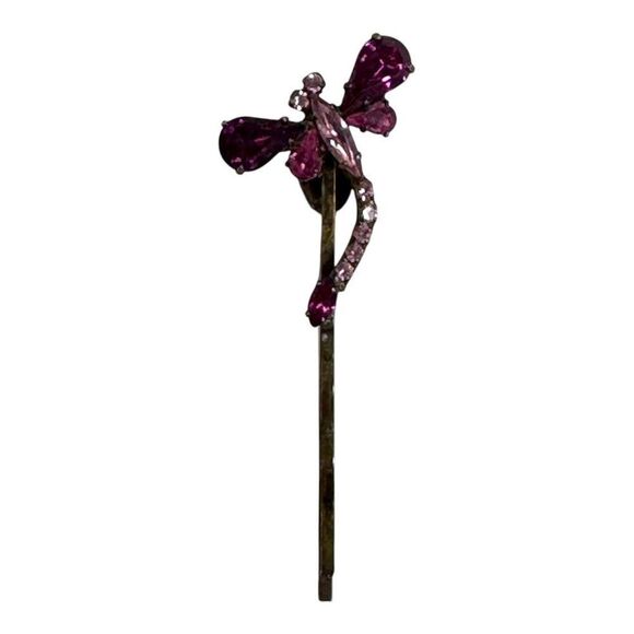 Vintage Signed Noir Pink Rhinestone Dragonfly Hair Clip 2.5” Barrette Bobby Pin - Picture 1 of 5